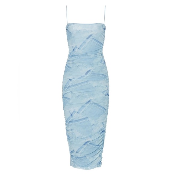 Good American Dresses & Skirts - Good American Patchwork Denim Midi Dress 3 Ruched Bodycon Blue Retail $129